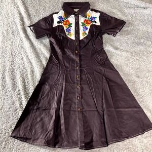 Boozelele A-Line Dress Womens Small Purple Cotton Floral Western Button Front